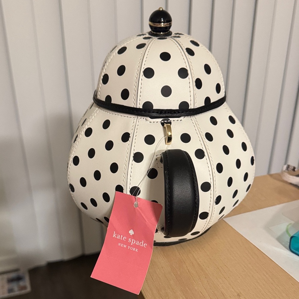 Kate Spade Alice and Wonderland Black and White Polka Dot Teapot Bag - Picture 5 of 8